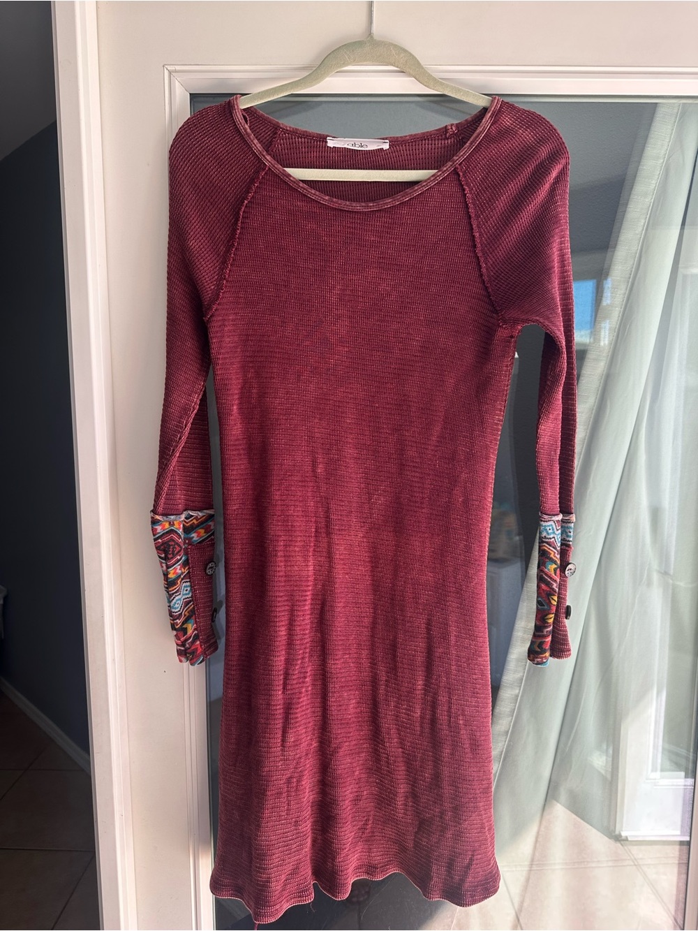 Long Sleeve Ribbed Knit Dress in Deep Wine